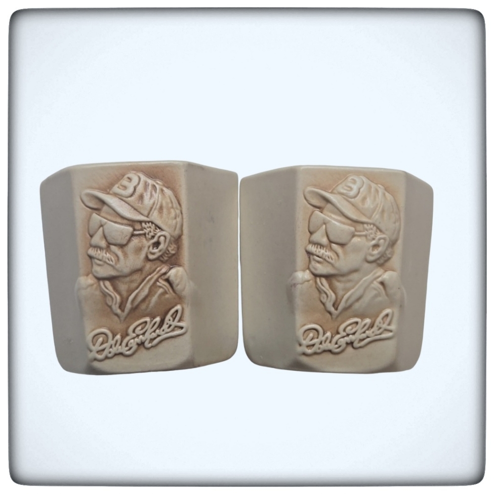 1997 Nascar Racing #3 DALE EARNHARDT 3-D Beige Ceramic Shot Glasses-LugNut Shape